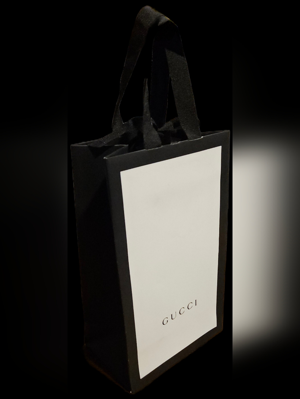 NEW Gucci White Black Medium Paper Shopping Gift Bag Ribbon Handles Bow Closure - Picture 2 of 8